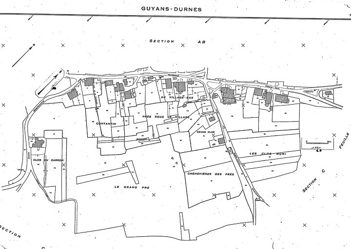 Plan cadastral, 1967, section AC, échelle 1 : 1000. © Yves Sancey / Région Bourgogne-Franche-Comté, Inventaire du patrimoine - 1985
