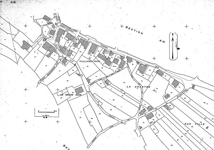 Plan cadastral, 1963, section AM, échelle 1 : 1000. © Yves Sancey / Région Bourgogne-Franche-Comté, Inventaire du patrimoine - 1985 Plan cadastral, 1963, section AM, échelle 1 : 1000. © Yves Sancey / Région Bourgogne-Franche-Comté, Inventaire du patrimoine - 1985