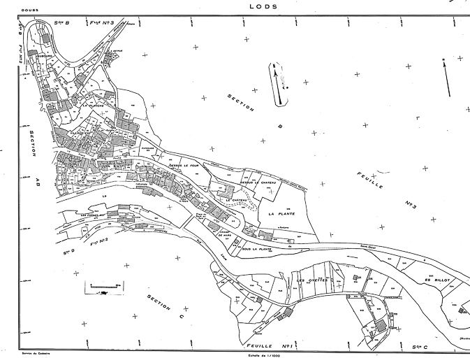 Plan cadastral, 1971, section AC, échelle 1 : 1000. © Yves Sancey / Région Bourgogne-Franche-Comté, Inventaire du patrimoine - 1985