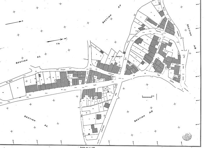 Plan cadastral, 1975, section AC, échelle 1 : 500. © Yves Sancey / Région Bourgogne-Franche-Comté, Inventaire du patrimoine - 1985