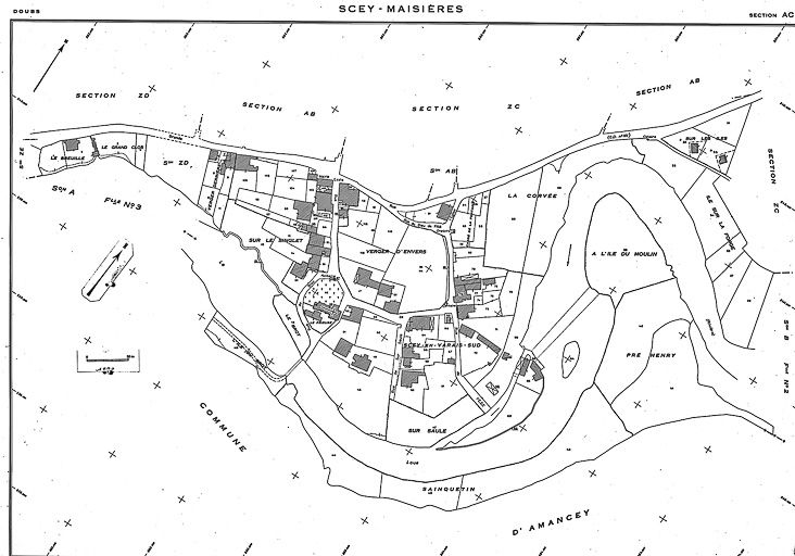 Plan cadastral, 1969, section AC, échelle 1:1000. © Yves Sancey / Région Bourgogne-Franche-Comté, Inventaire du patrimoine - 1985