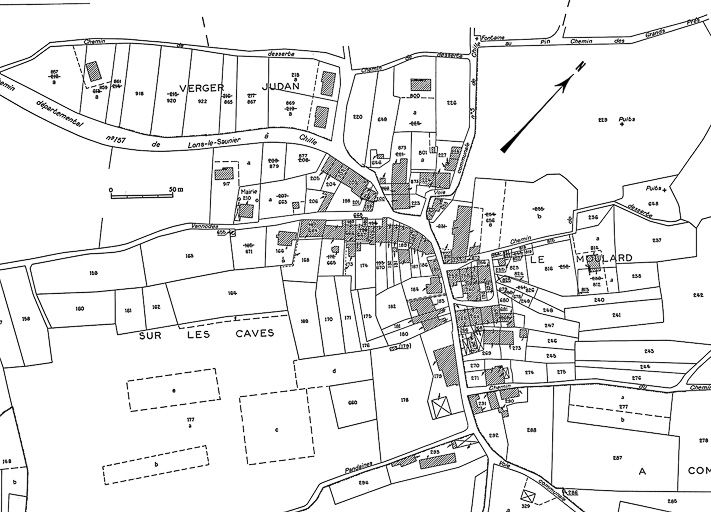 Cadastre : 1974 section unique (feuille n° 2). © Jérôme Mongreville / Région Bourgogne-Franche-Comté, Inventaire du patrimoine - 1985