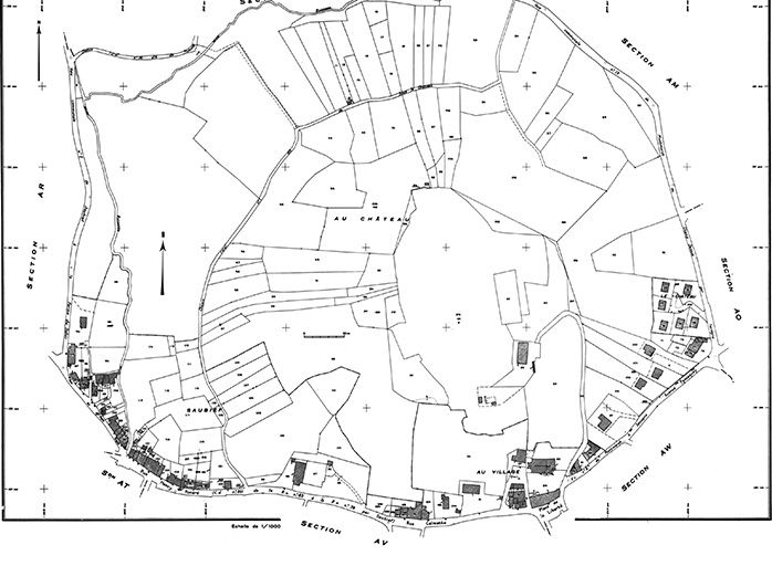 Cadastre avec position des oeuvres sélectionnées. Cadastre de 1980, section AP. © Jérôme Mongreville / Région Bourgogne-Franche-Comté, Inventaire du patrimoine - 1985