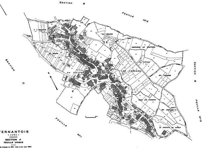 Cadastre : 1954 A (feuille unique). © Jérôme Mongreville / Région Bourgogne-Franche-Comté, Inventaire du patrimoine - 1985