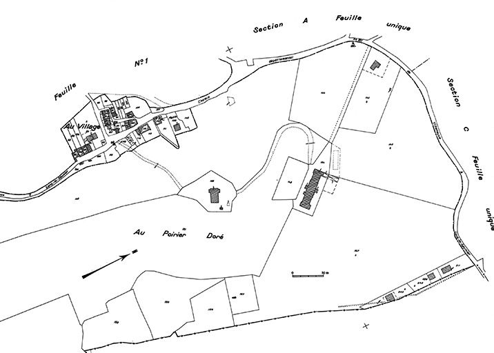 Plan cadastral 1980 section B, 2e feuille. © Jérôme Mongreville / Région Bourgogne-Franche-Comté, Inventaire du patrimoine - 1985
