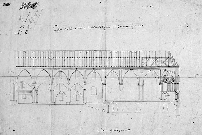 Coupe de l'église du Château de Montbéliard, fin 18e ou 1ère décennie 19e siècle. © Yves Sancey / Région Bourgogne-Franche-Comté, Inventaire du patrimoine - 1986 Coupe de l'église du Château de Montbéliard, fin 18e ou 1ère décennie 19e siècle. © Yves Sancey / Région Bourgogne-Franche-Comté, Inventaire du patrimoine - 1986