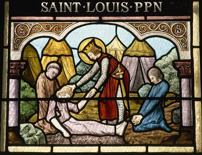 Baie 3, registre inférieur : guérison par saint Louis. © Yves Sancey / Région Bourgogne-Franche-Comté, Inventaire du patrimoine - 1986