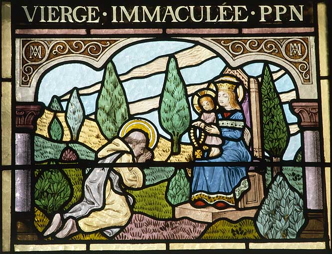 baie 1, registre inférieur : fondation du Rosaire. © Yves Sancey / Région Bourgogne-Franche-Comté, Inventaire du patrimoine - 1986