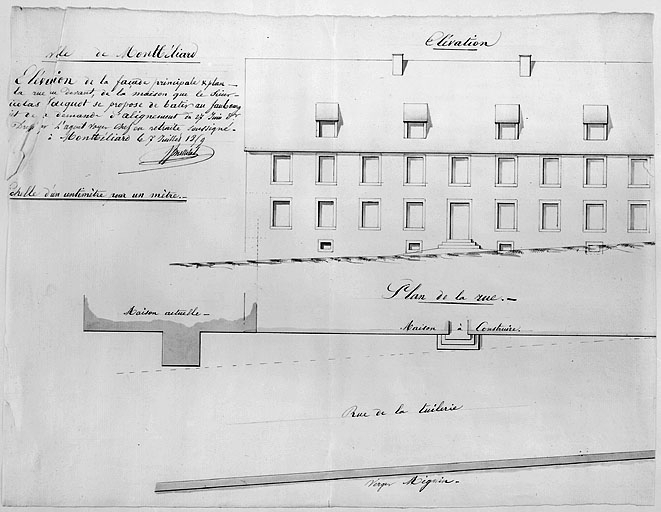 Elévation de la façade principale [...], 1859. © Jérôme Mongreville / Région Bourgogne-Franche-Comté, Inventaire du patrimoine - 1986