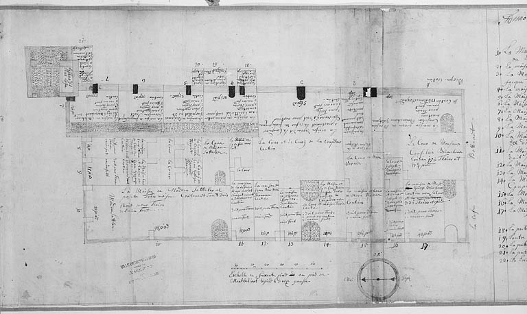 Plan parcellaire de 1715-1718. Détail de la feuille 7. © Yves Sancey / Région Bourgogne-Franche-Comté, Inventaire du patrimoine - 1987 Plan parcellaire de 1715-1718. Détail de la feuille 7. © Yves Sancey / Région Bourgogne-Franche-Comté, Inventaire du patrimoine - 1987