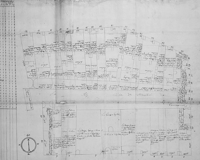Plan parcellaire de 1715-1718. Détail de la feuille 12. © Yves Sancey / Région Bourgogne-Franche-Comté, Inventaire du patrimoine - 1987 Plan parcellaire de 1715-1718. Détail de la feuille 12. © Yves Sancey / Région Bourgogne-Franche-Comté, Inventaire du patrimoine - 1987