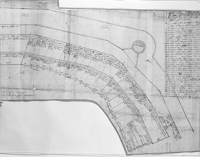 Plan parcellaire de 1715-1718. Feuille 16 (A). © Yves Sancey / Région Bourgogne-Franche-Comté, Inventaire du patrimoine - 1987 Plan parcellaire de 1715-1718. Feuille 16 (A). © Yves Sancey / Région Bourgogne-Franche-Comté, Inventaire du patrimoine - 1987