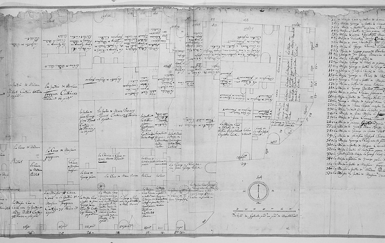Plan parcellaire de 1715-1718. Feuille 17 (D). © Yves Sancey / Région Bourgogne-Franche-Comté, Inventaire du patrimoine - 1987 Plan parcellaire de 1715-1718. Feuille 17 (D). © Yves Sancey / Région Bourgogne-Franche-Comté, Inventaire du patrimoine - 1987