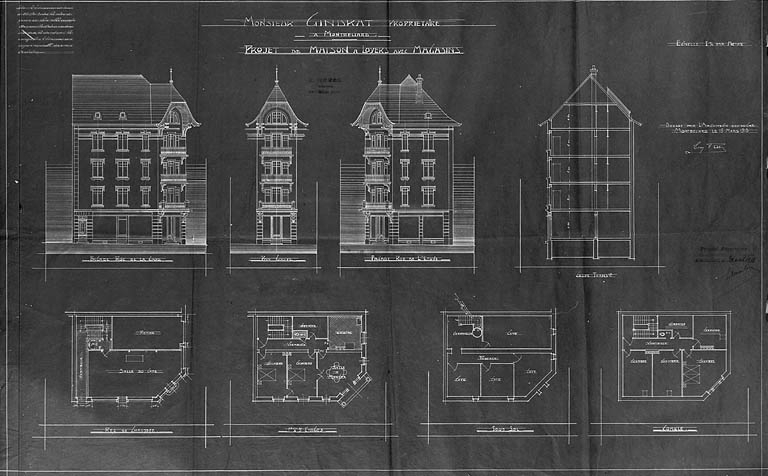 Projet de maison à loyers [... 33bis, avenue des Alliés], 1913. © Yves Sancey / Région Bourgogne-Franche-Comté, Inventaire du patrimoine - 1987