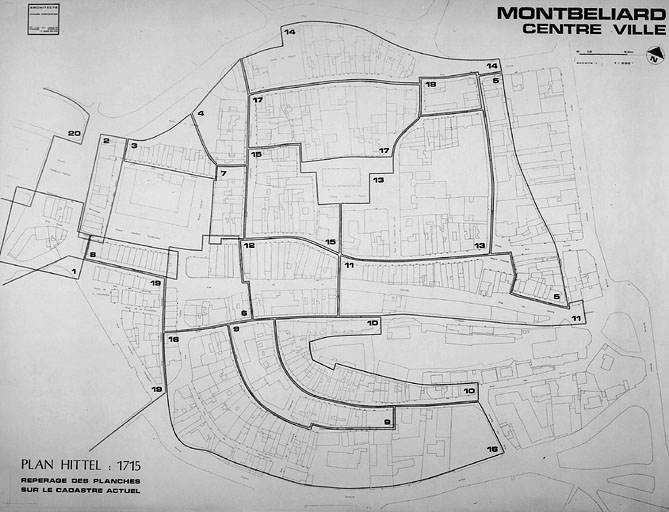 Plan d'assemblage du plan parcellaire de 1715-1718. © Yves Sancey / Région Bourgogne-Franche-Comté, Inventaire du patrimoine - 1987 Plan d'assemblage du plan parcellaire de 1715-1718. © Yves Sancey / Région Bourgogne-Franche-Comté, Inventaire du patrimoine - 1987