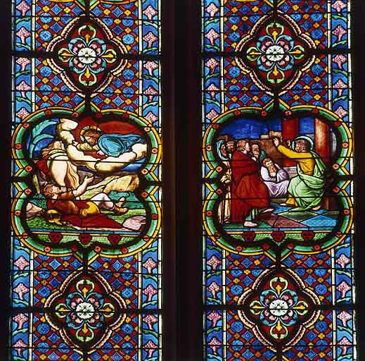 Baie 3 : détail partie supérieure. © Yves Sancey / Région Bourgogne-Franche-Comté, Inventaire du patrimoine - 1987 Baie 3 : détail partie supérieure. © Yves Sancey / Région Bourgogne-Franche-Comté, Inventaire du patrimoine - 1987