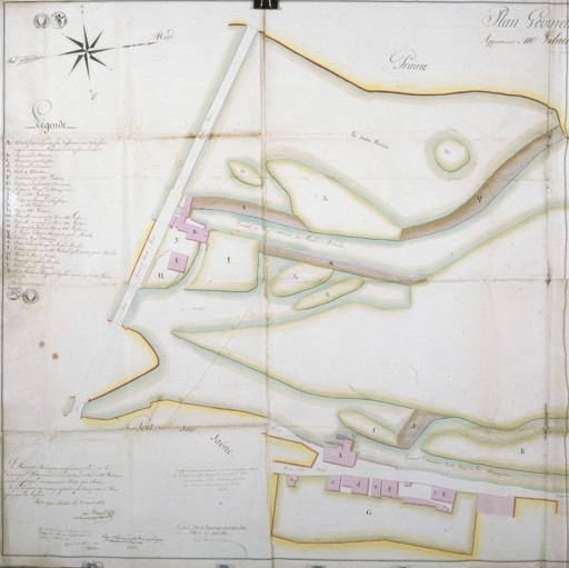 Plan géométrique de la forge du grand moulin et propriétés adjacentes. © Yves Sancey / Région Bourgogne-Franche-Comté, Inventaire du patrimoine - 1987