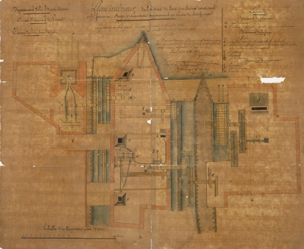 Plan intérieur de l'usine de Scey-sur-Saône consistant en haut fourneau, forges et laminoir [...]. © Yves Sancey / Région Bourgogne-Franche-Comté, Inventaire du patrimoine - 1987
