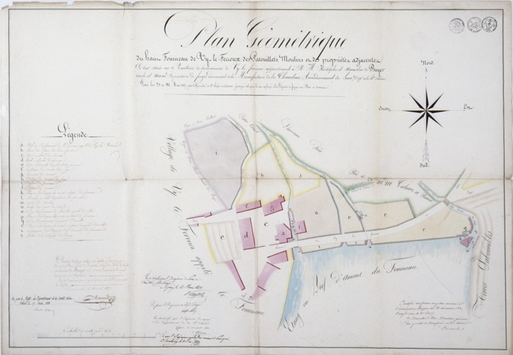Plan géométrique du haut fourneau de Vy-le-Ferroux, des patouillets, moulins [...]. © Yves Sancey, Marcand / Région Bourgogne-Franche-Comté, Inventaire du patrimoine - 1987