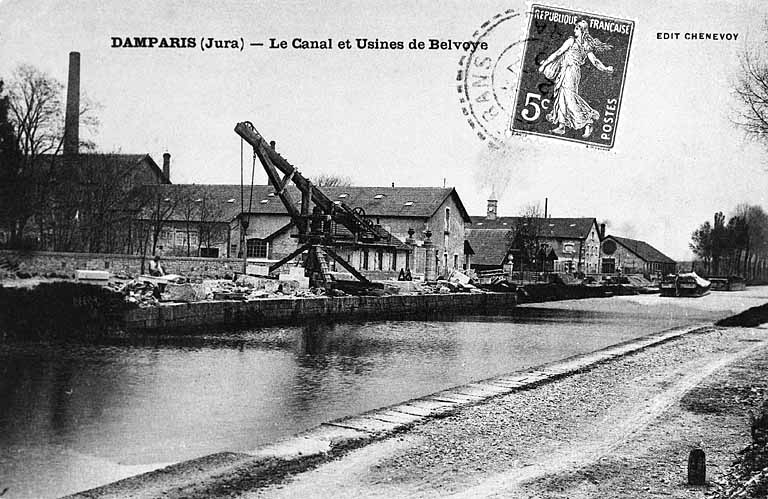Damparis (Jura). Le Canal et Usines de Belvoye. © Yves  Sancey (reproduction) / Région Bourgogne-Franche-Comté, Inventaire du patrimoine - 1989