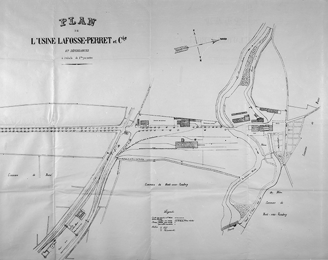 Plan de l'usine Lafosse-Perret et Cie et dépendances. © Yves Sancey / Région Bourgogne-Franche-Comté, Inventaire du patrimoine - 1989
