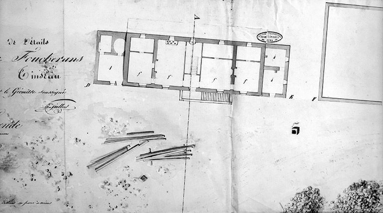 Logement patronal (B) en 1827 : plan à l'étage (retombe baissée). © Yves Sancey / Région Bourgogne-Franche-Comté, Inventaire du patrimoine - 1990 Logement patronal (B) en 1827 : plan à l'étage (retombe baissée). © Yves Sancey / Région Bourgogne-Franche-Comté, Inventaire du patrimoine - 1990