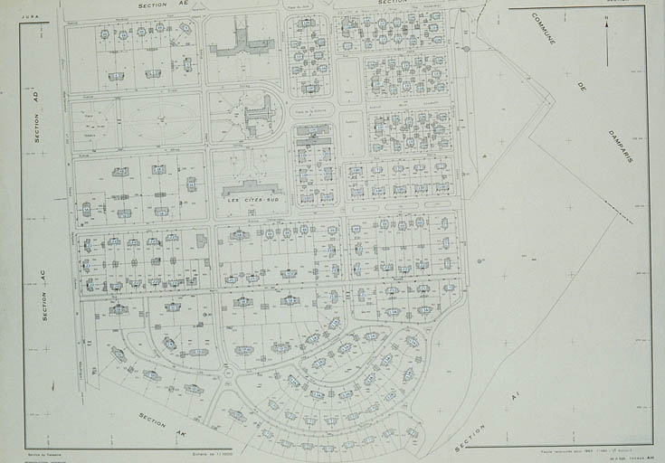 Plan de répartition des types de maisons, partie sud. © Jérôme Mongreville / Région Bourgogne-Franche-Comté, Inventaire du patrimoine - 1990