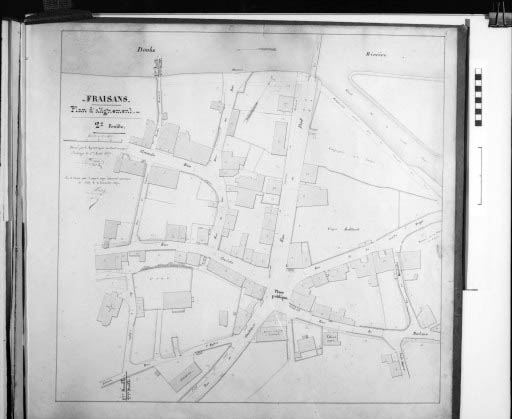Fraisans. Plan d'alignement. 2e feuille. © Yves Sancey, Devaux / Région Bourgogne-Franche-Comté, Inventaire du patrimoine - 1990 Fraisans. Plan d'alignement. 2e feuille. © Yves Sancey, Devaux / Région Bourgogne-Franche-Comté, Inventaire du patrimoine - 1990