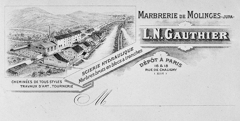 Enveloppe à en-tête de la Marbrerie de Molinges. © Jérôme Mongreville / Région Bourgogne-Franche-Comté, Inventaire du patrimoine - 1990