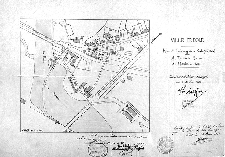 Ville de Dole. Plan du Faubourg de la Bedugue [partie]. © Yves Sancey / Région Bourgogne-Franche-Comté, Inventaire du patrimoine - 1990