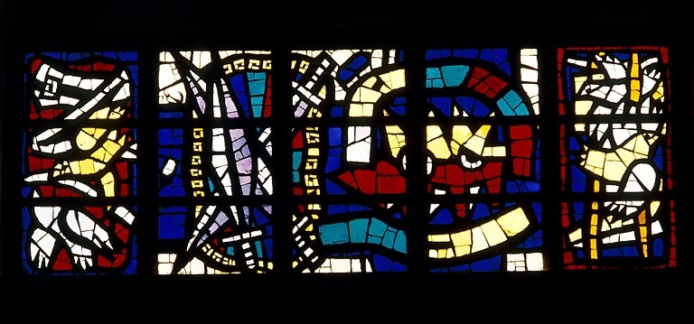 Baie n° 11 : condamnation de la violence et de la guerre. © Jérôme Mongreville / Région Bourgogne-Franche-Comté, Inventaire du patrimoine - 1991