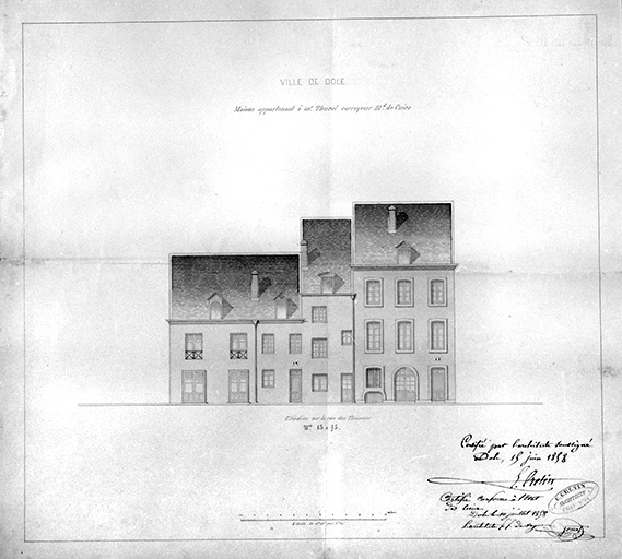 Maison appartenant à Mr Thurel [...] Elévation sur la rue des Tanneurs, n° 13 et 15. © Jérôme Mongreville / Région Bourgogne-Franche-Comté, Inventaire du patrimoine - 1991