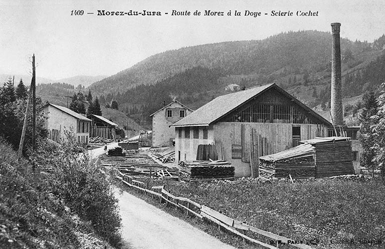 Morez-du-Jura - Route de Morez à la Doye - Scierie Cochet. © Jérôme  Mongreville (reproduction), Raoul Chapuis / Région Bourgogne-Franche-Comté, Inventaire du patrimoine - 1991