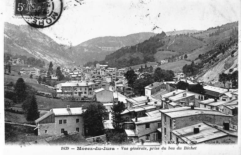 Morez-du-Jura - Vue générale, prise du bas du Béchet, avant 1907. © Jérôme  Mongreville (reproduction) / Région Bourgogne-Franche-Comté, Inventaire du patrimoine - 1991 Morez-du-Jura - Vue générale, prise du bas du Béchet, avant 1907. © Jérôme  Mongreville (reproduction) / Région Bourgogne-Franche-Comté, Inventaire du patrimoine - 1991