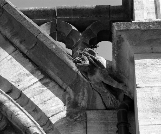 Porche : détail d'une gargouille. © Yves Sancey / Région Bourgogne-Franche-Comté, Inventaire du patrimoine - 1991