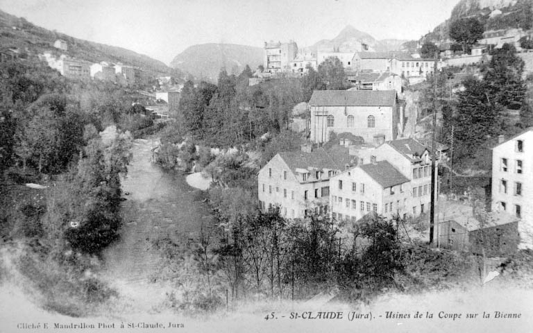St-Claude (Jura).- Usines de la Coupe sur la Bienne. © Jérôme  Mongreville (reproduction), E. Mandrillon / Région Bourgogne-Franche-Comté, Inventaire du patrimoine - 1992