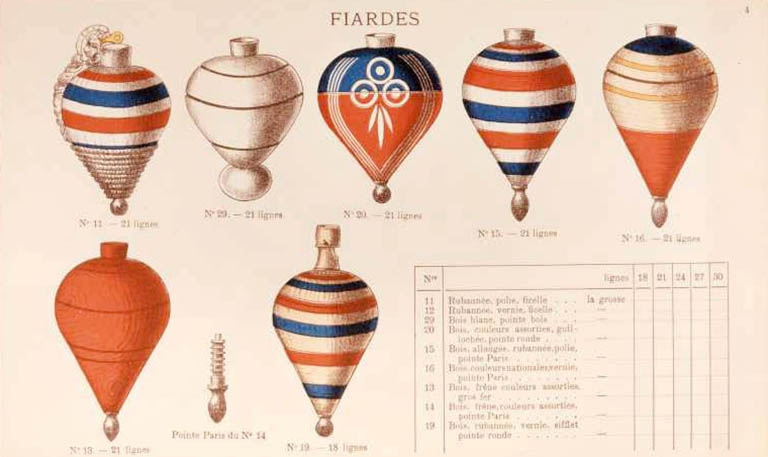 Articles de tournerie vendus par la société dans les années 1920 : fiardes (ou toupies). © Jérôme Mongreville / Région Bourgogne-Franche-Comté, Inventaire du patrimoine - 1992