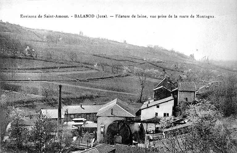 Environs de Saint-Amour.- Balanod (Jura).- Filature de laine, vue prise de la route de Montagna. © Jérôme  Mongreville (reproduction), j. Combier / Région Bourgogne-Franche-Comté, Inventaire du patrimoine - 1992