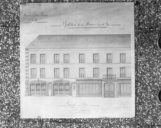 Monsieur Gilbert Roux à Gray. Réfection de sa maison Grand'Rue. Façade sur rue [projet non réalisé]. © Yves Sancey, Jules Laplanche / Région Bourgogne-Franche-Comté, Inventaire du patrimoine - 1992