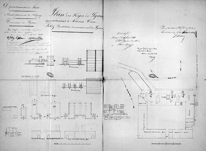Plan des forges de Syam appartenant à Madame Veuve Jobez [...]. © Daniel Lebée / Région Bourgogne-Franche-Comté, Inventaire du patrimoine - 1993