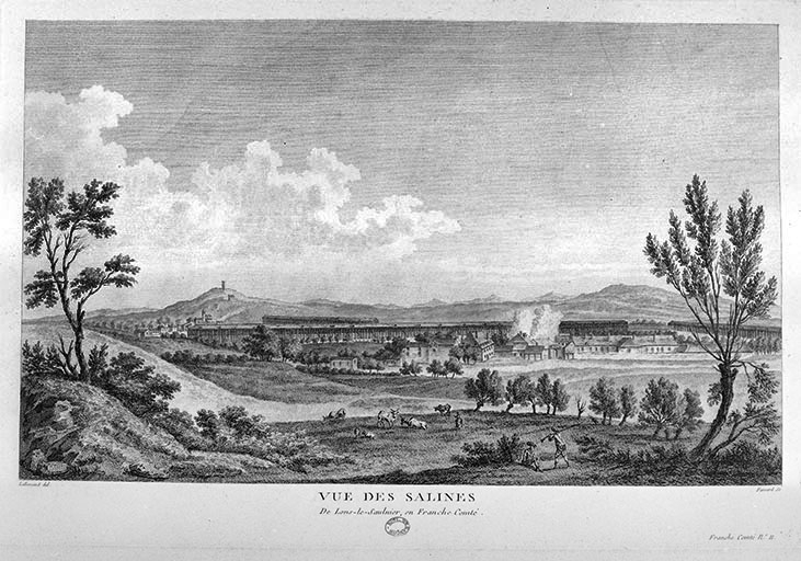 Vue des salines de Lons-le-Saulnier, en Franche-Comté. © Jérôme Mongreville, J.-B. Lallemand / Région Bourgogne-Franche-Comté, Inventaire du patrimoine - 1994 Vue des salines de Lons-le-Saulnier, en Franche-Comté. © Jérôme Mongreville, J.-B. Lallemand / Région Bourgogne-Franche-Comté, Inventaire du patrimoine - 1994