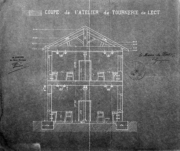 Atelier de tournerie à Lect. Coupe. © Jérôme Mongreville / Région Bourgogne-Franche-Comté, Inventaire du patrimoine - 1994