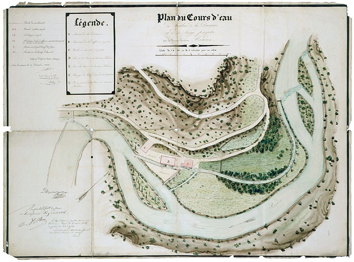 Plan du Cours d'eau du Moulin de la Daraise et de la Forge projetée par la veuve et héritiers Boudon. © Jérôme Mongreville / Région Bourgogne-Franche-Comté, Inventaire du patrimoine - 1994