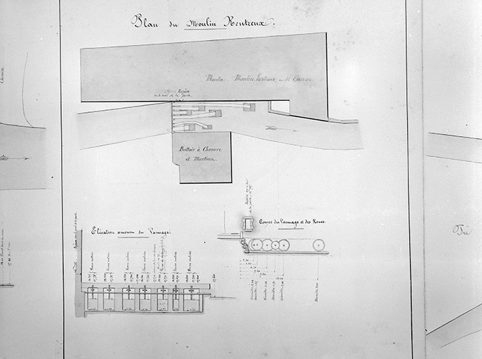 Réglementation des usines [...] Plans et dessins de détail : détail du moulin Rentreux. © Jérôme Mongreville / Région Bourgogne-Franche-Comté, Inventaire du patrimoine - 1994