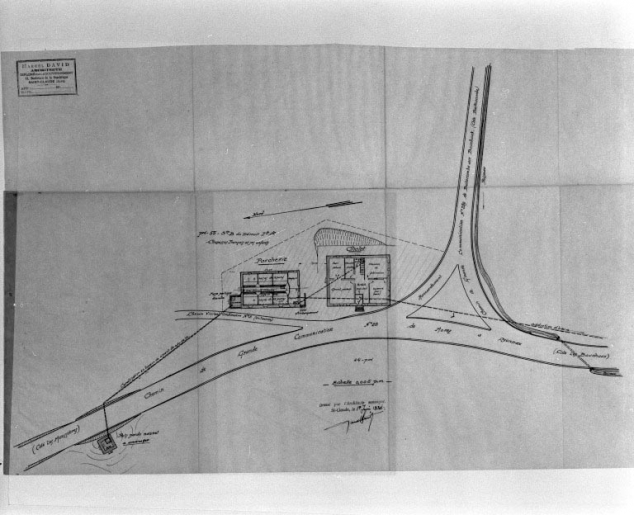 Société fromagère des Mouilles. Bellecombe. Construction d'un chalet de fromagerie avec porcherie. Plan général de l'installation. © Jérôme Mongreville, Marcel David / Région Bourgogne-Franche-Comté, Inventaire du patrimoine - 1994