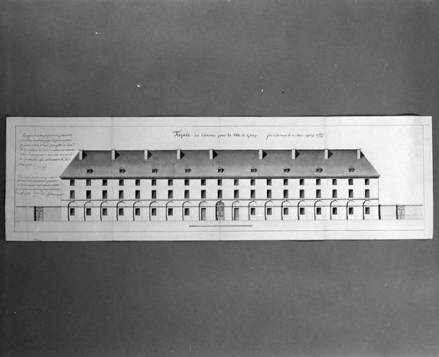 Elévation de la façade extérieure du bâtiment principal. © Yves Sancey / Région Bourgogne-Franche-Comté, Inventaire du patrimoine - 1994