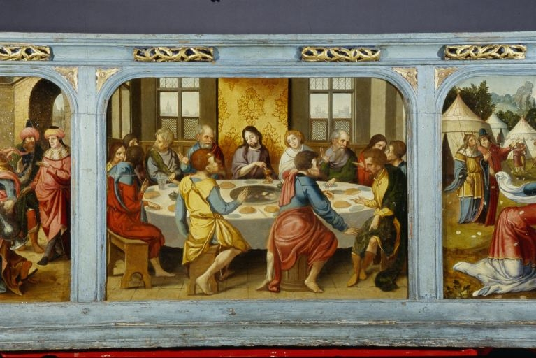 Panneau central de la prédelle : la Cène (après restauration). © Jérôme Mongreville / Région Bourgogne-Franche-Comté, Inventaire du patrimoine - 1995