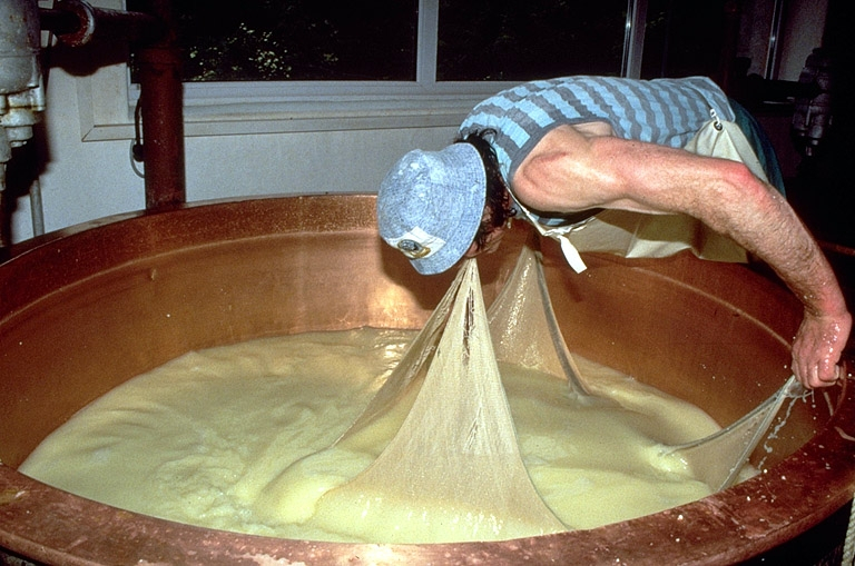 Tirage à la toile : la toile vient d'être passée sous le caillé. © Jérôme Mongreville / Région Bourgogne-Franche-Comté, Inventaire du patrimoine - 1995