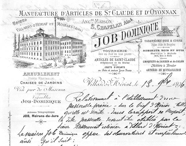 [Détail d'un papier à en-tête des Ets Job Dominique]. © Jérôme Mongreville / Région Bourgogne-Franche-Comté, Inventaire du patrimoine - 1996