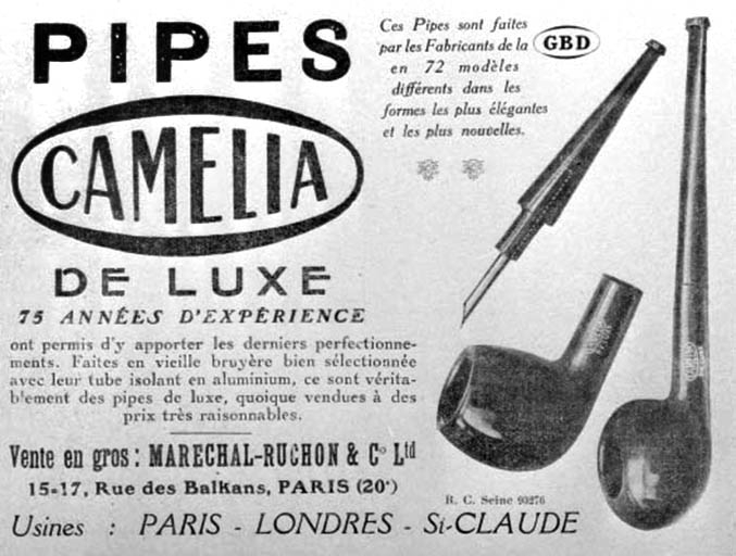 Pipes Camélia [publicité], milieu des années 1920. © Jérôme  Mongreville (reproduction) / Région Bourgogne-Franche-Comté, Inventaire du patrimoine - 1996